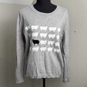 Lands End Black Sheep Sweater Large Grey Cotton Princess Diana 3/4 Sleeve